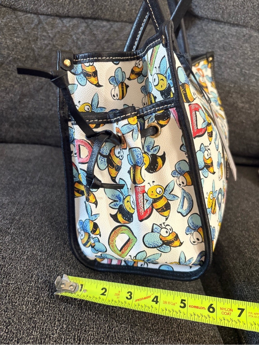 Dooney & Bourke Bee Print Tote Bag - White/Black Trim - Picture 12 of 14